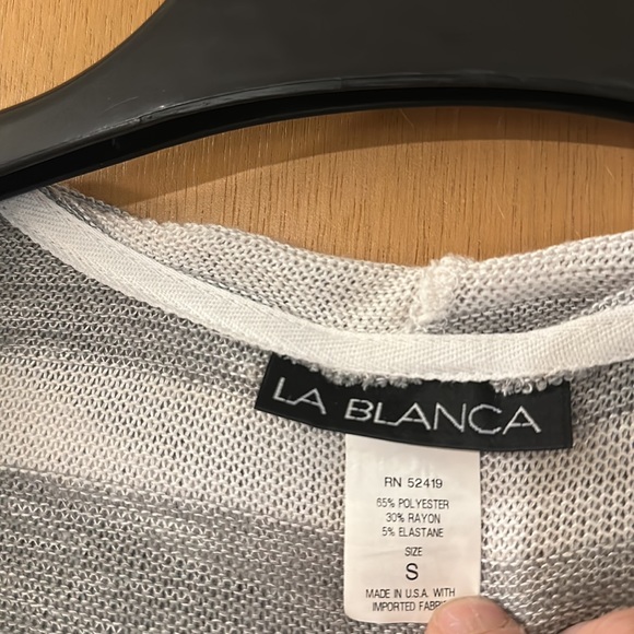 La Blanca Women’s Striped Hooded V Neck Swim Coverup Gray White Size Small - Picture 3 of 9